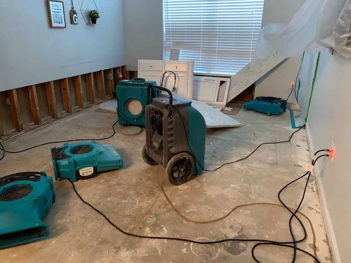 Dehumidifier in flood-cut room for Water Damage Restoration in Cherry Valley